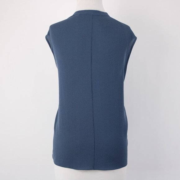 Vince Top Sz M Blue Collared V Neck Unlined 100% Silk Top - Picture 9 of 13